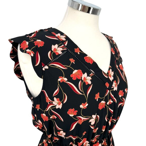 41 Hawthorn Black Floral Flutter Sleeve Cutout Back A-Line Dress Size SP NWT - Picture 3 of 8